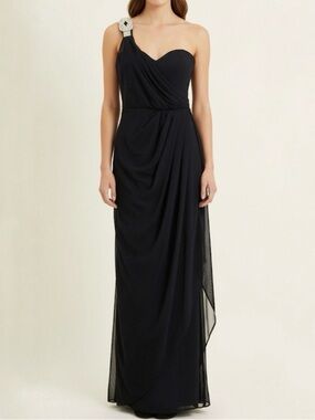 Xscape One Shoulder Embellished Gown 8 Petite Black Formal Wedding Black Tie